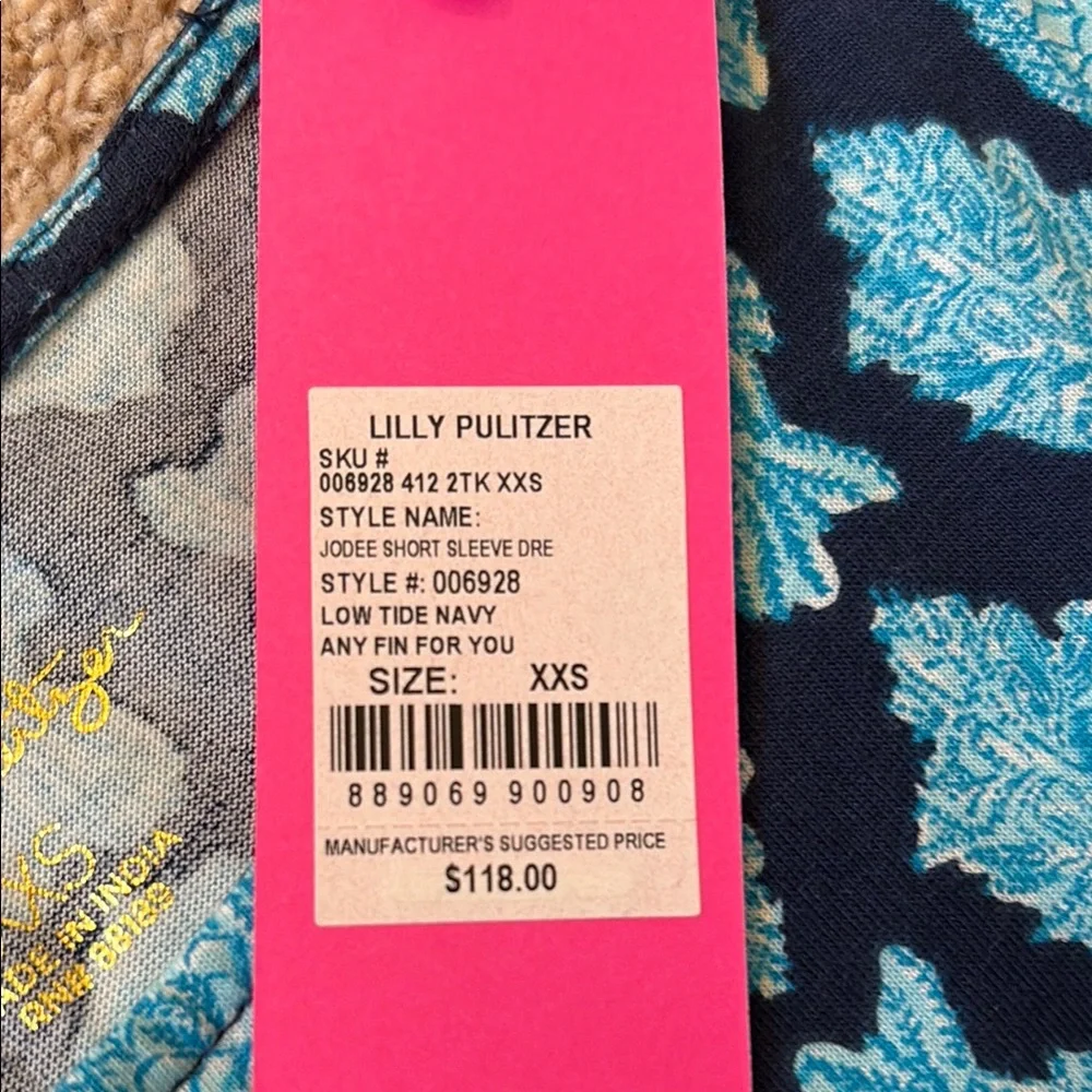 Lilly Pulitzer Jodee Navy Blue Fish Sundress with Crew Neck and Short Sleeves_3